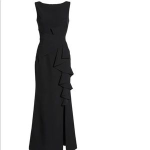 Eliza J black formal dress. Ruffle front gown